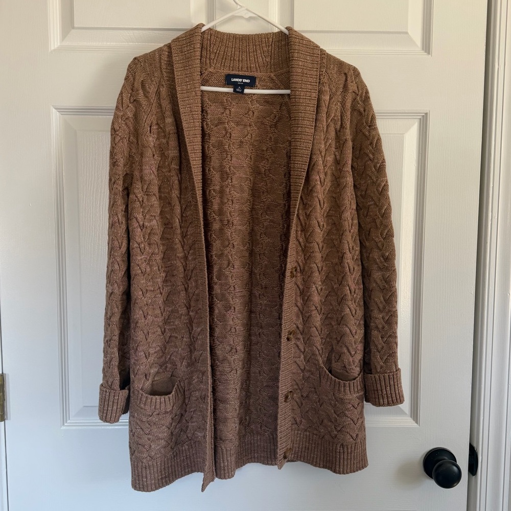 Lands' End Brown Cable Knit Cardigan